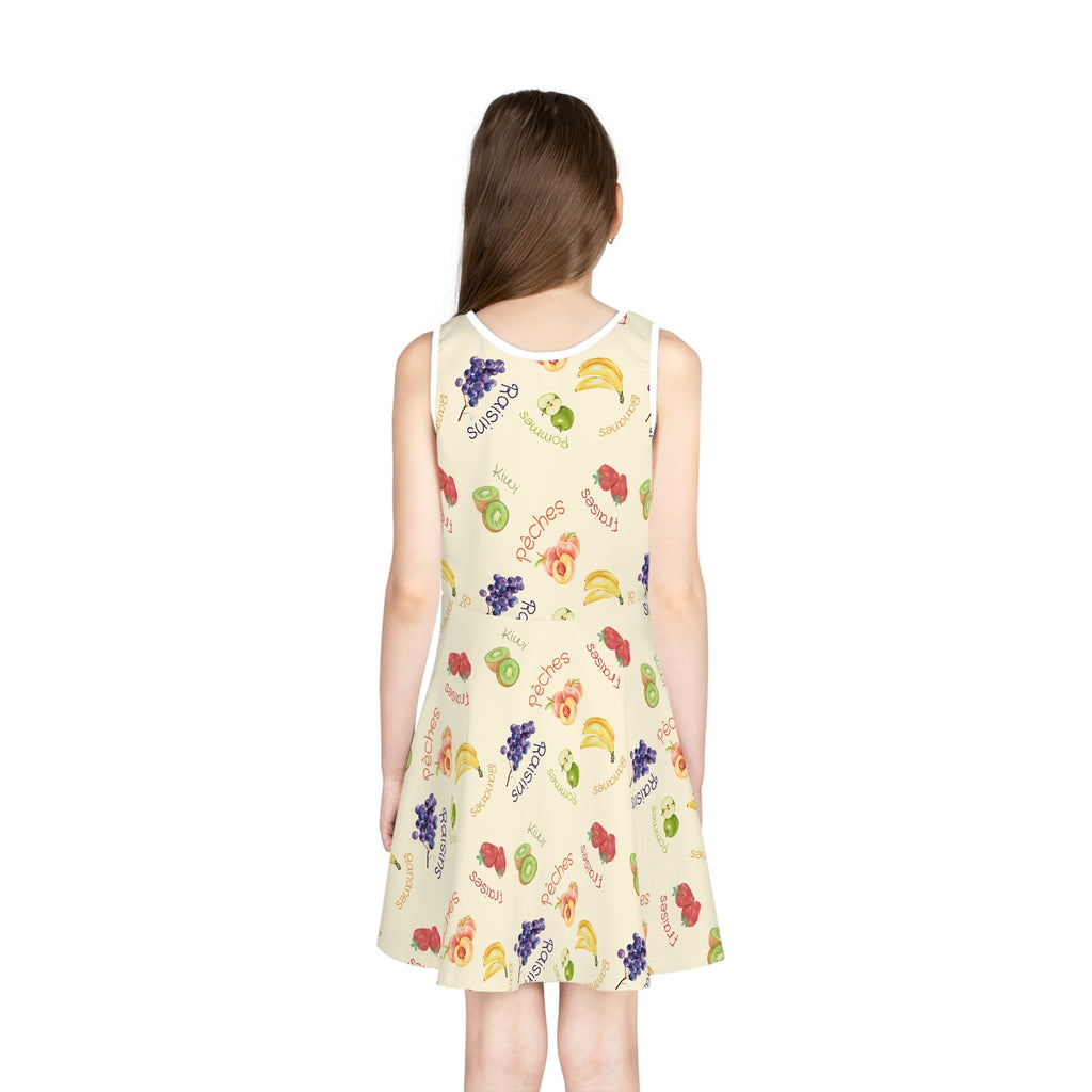 French Fruits Pattern children's Sundress, peaches kiwi bananas grapes girls sleeveless dress