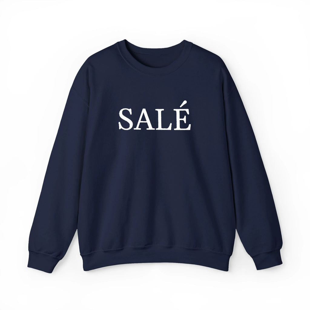 SALÉ (salty) embroidered French pun Text Crewneck Sweatshirt, Minimal French Word Graphic sweater for francophones by Printify