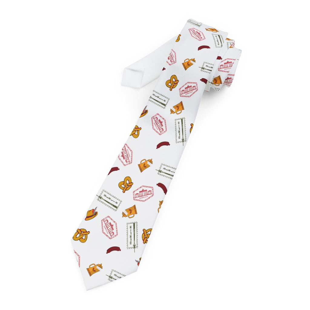German Necktie with bavarian pretzels, beer steins, traditional hat, Fernsehturm tower Pattern