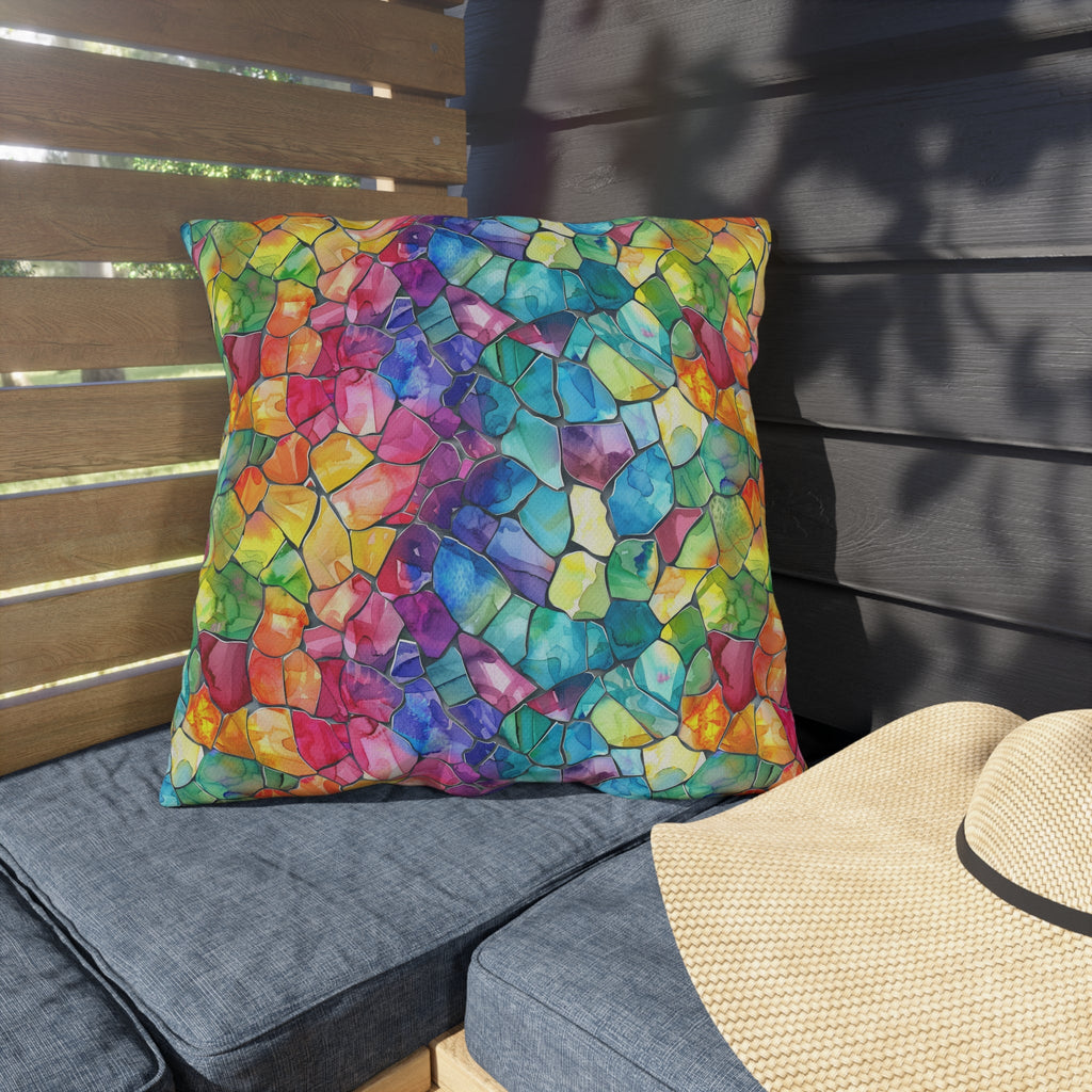Bespattered Facade Rainbow Mosaic UV-Resistant Outdoor Pillows | 4 Sizes