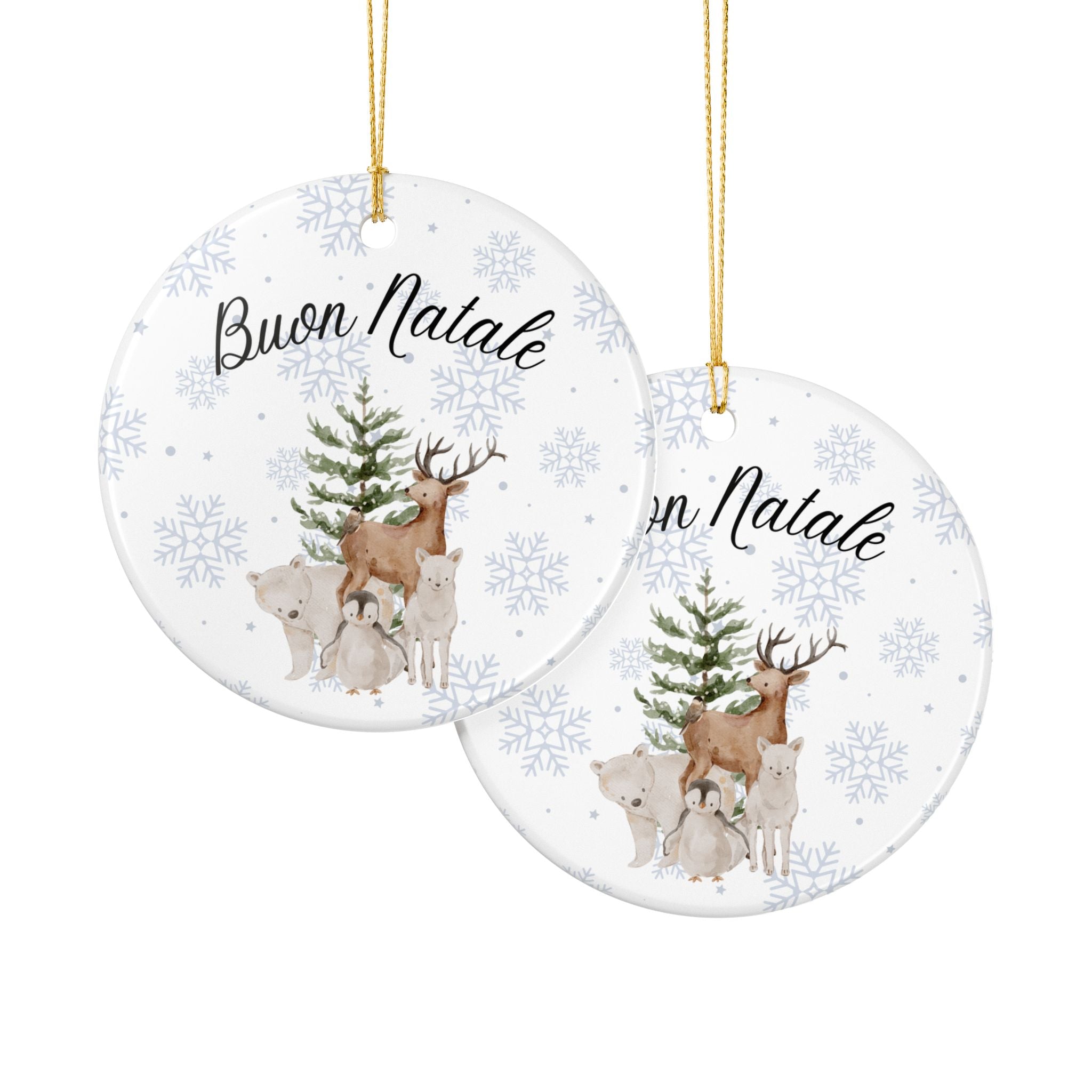 Buon Natale Woodland Animals Ceramic Ornament, Christmas Snowflake Decor
