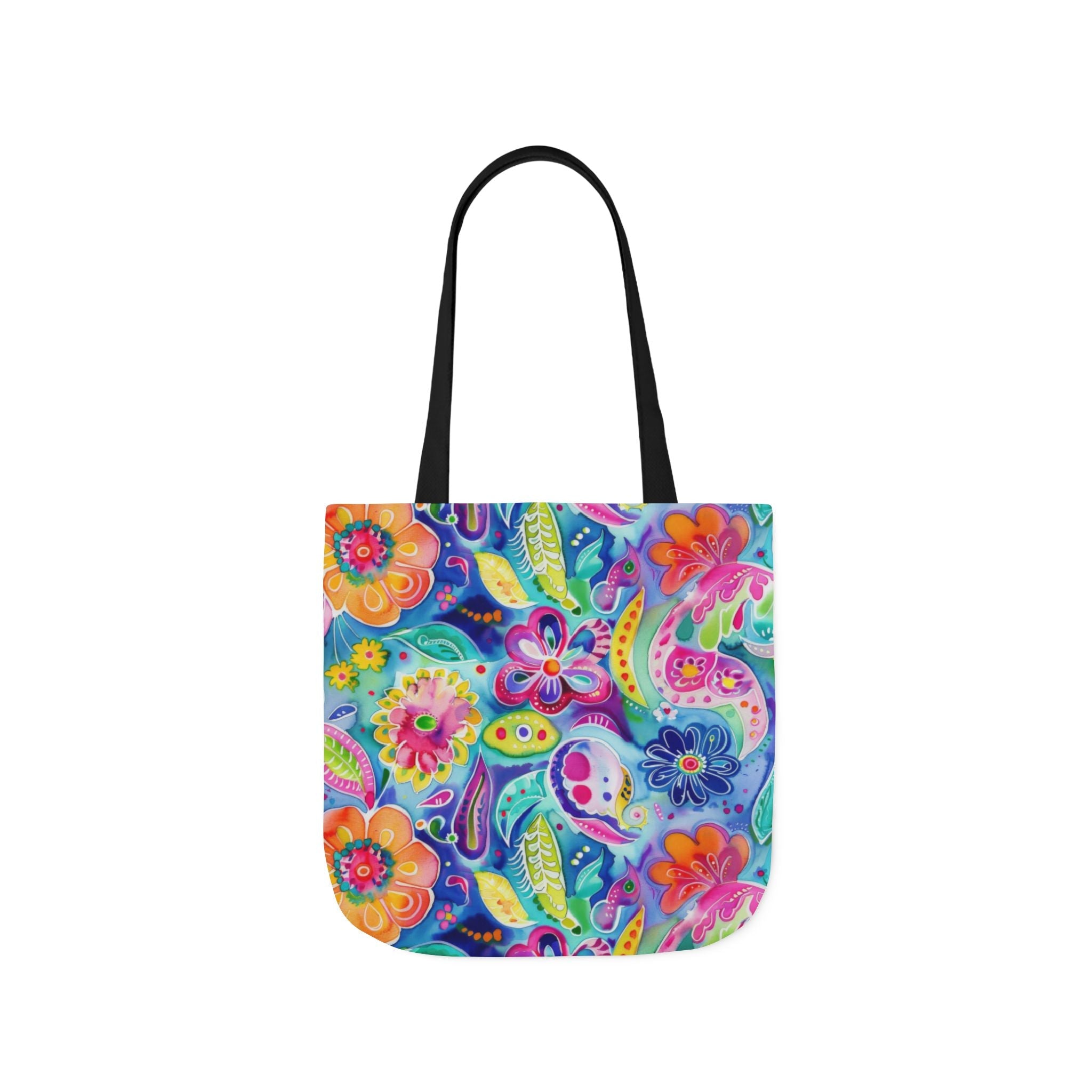 Bespattered Facade Colorful Flowers Canvas Tote Bag | 3 Sizes and 5 Strap Colors