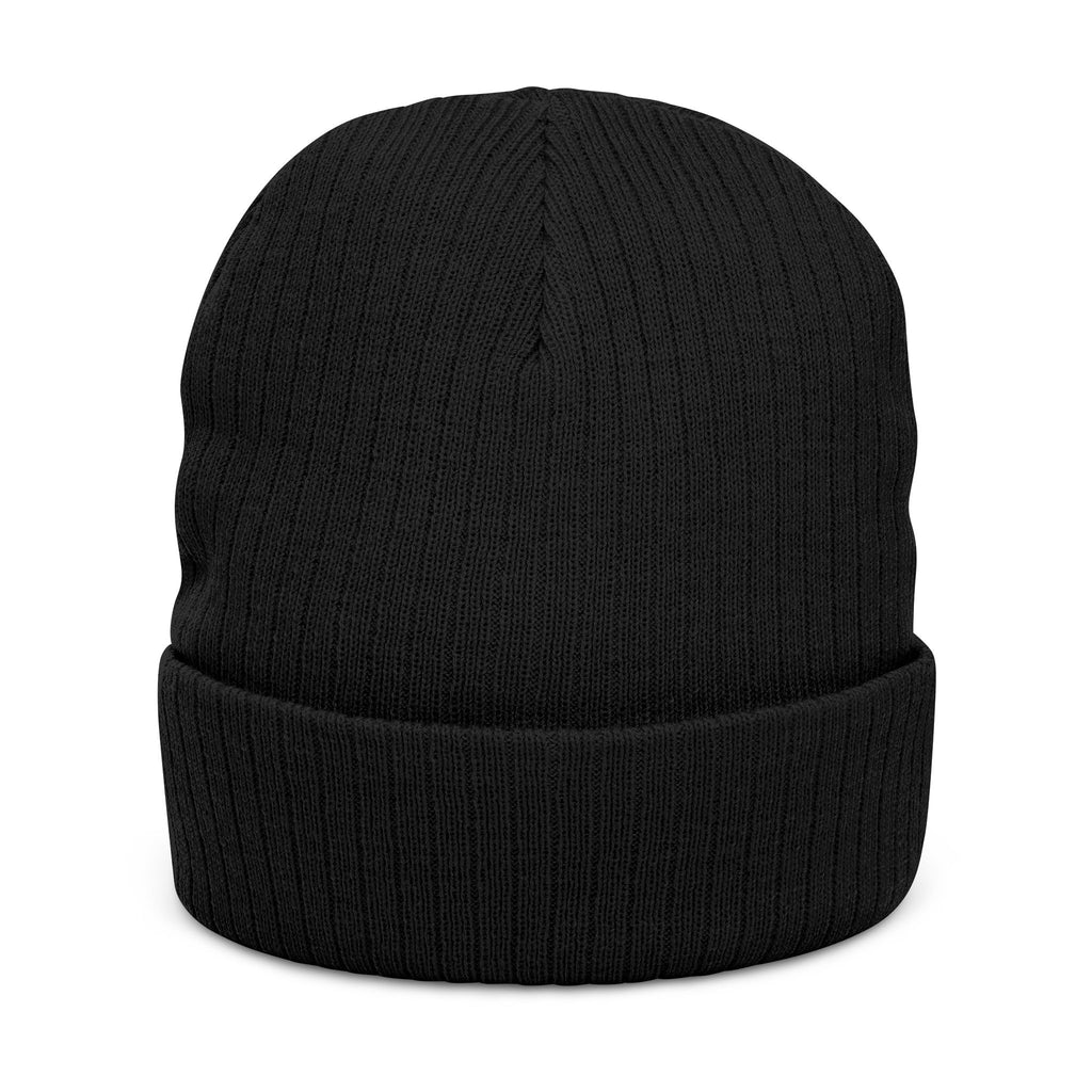 Nein Embroidered Ribbed Beanie — Cozy Black Knit Winter Hat