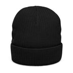 Nein Embroidered Ribbed Beanie — Cozy Black Knit Winter Hat