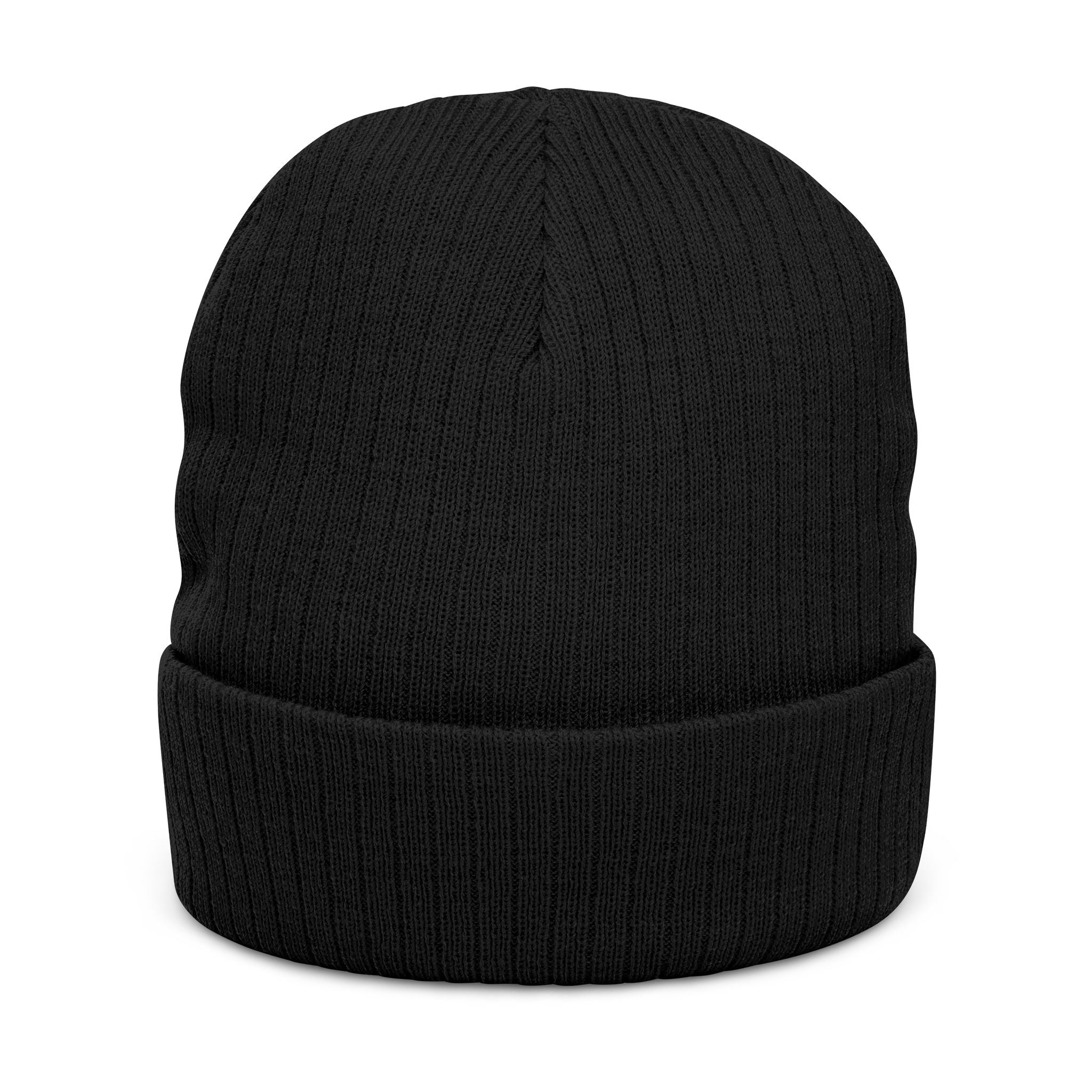 Nein Embroidered Ribbed Beanie — Cozy Black Knit Winter Hat