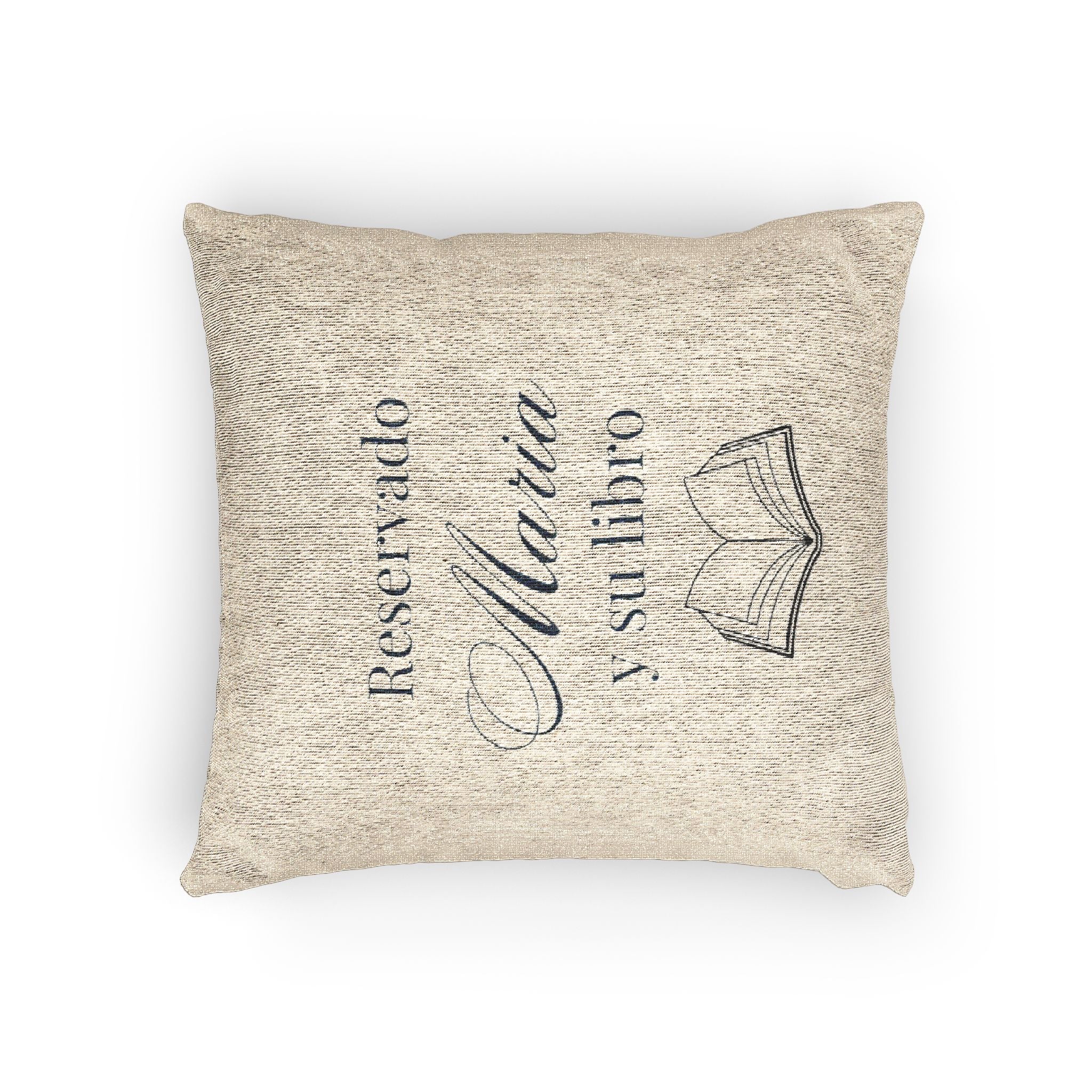 Reservado (nombre) y su libro Spanish Woven Pillow gift, Custom Name gift for Book lovers