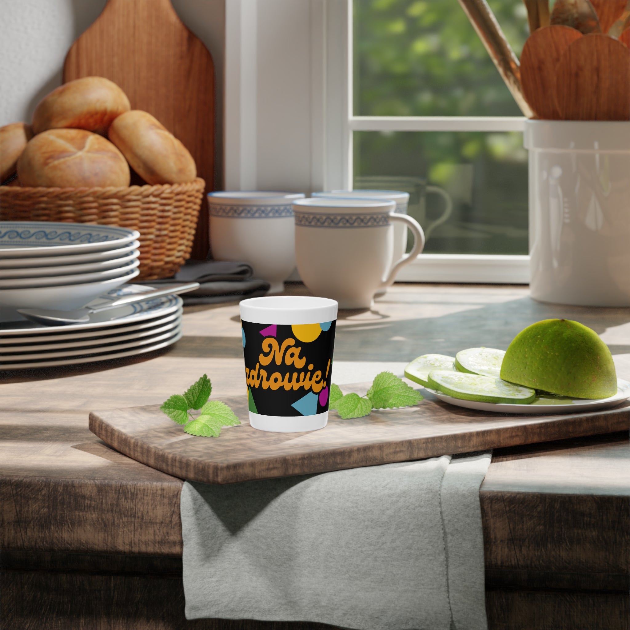 Na zdrowie Shot Glass, Cheers Polish Phrase, Retro Colorful Confetti Design