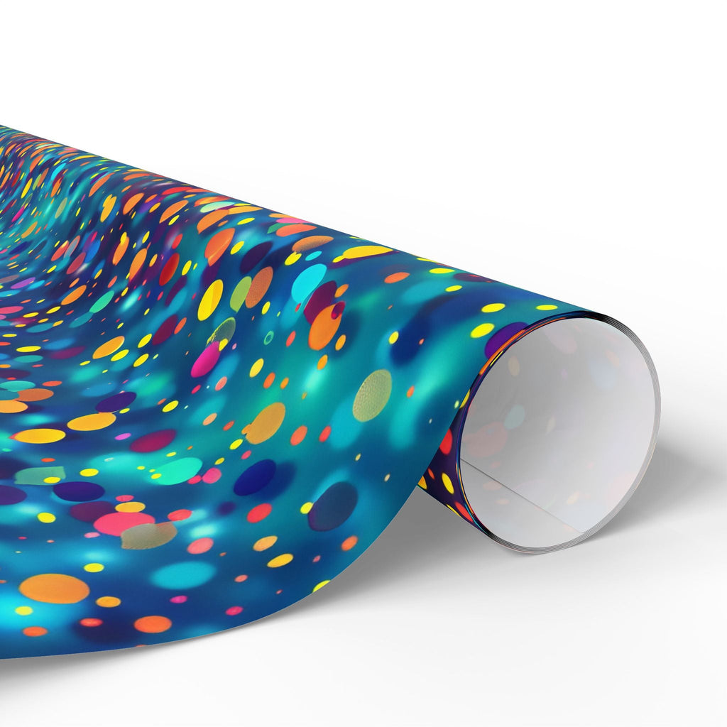 Bespattered Facade Party Time Rainbow Confetti Dots Wrapping Paper | Three Sizes | Glossy or Matte