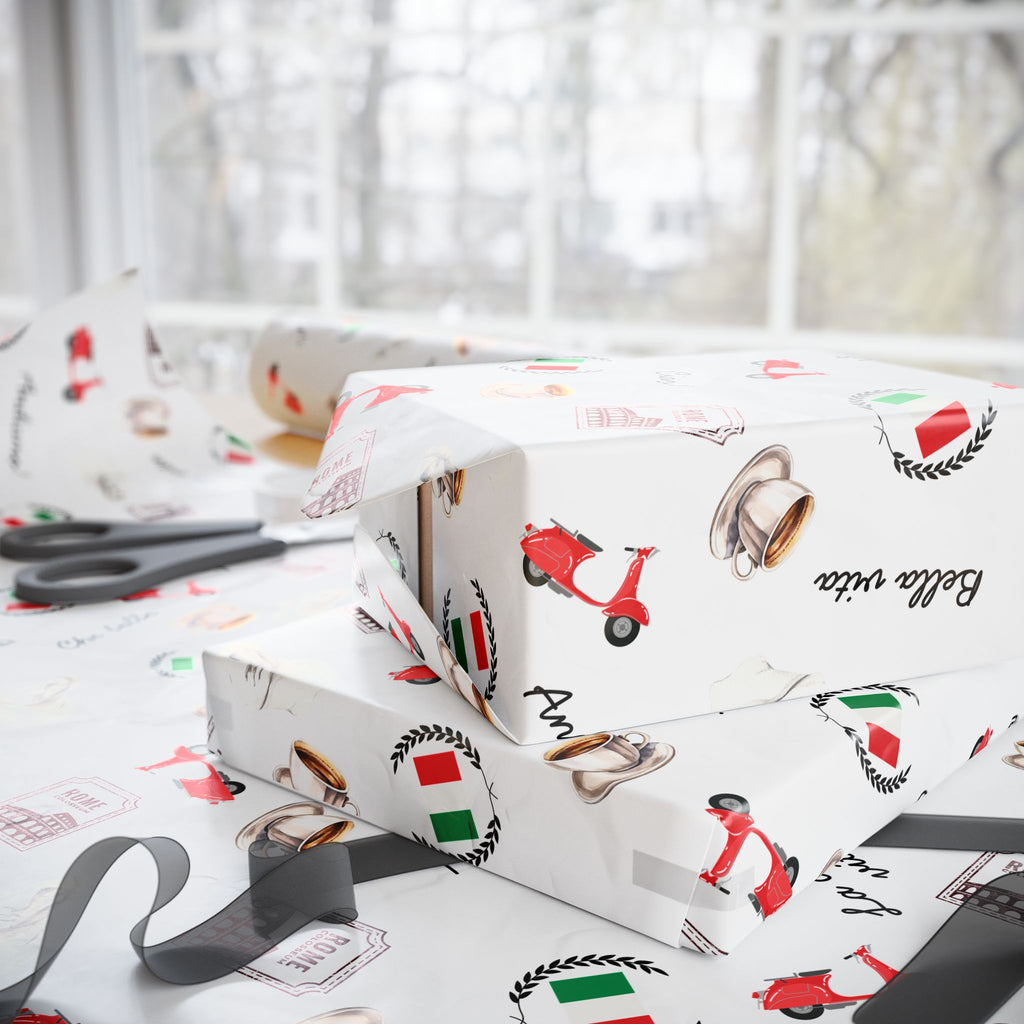 Italian Themed Wrapping Paper, Festive Gift Wrap for Holidays, Christmas, Birthdays, Che Bella Design, Fun Gift Packaging for Italy lovers