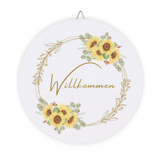 Willkommen Sunflower Welcome Sign for Front Door