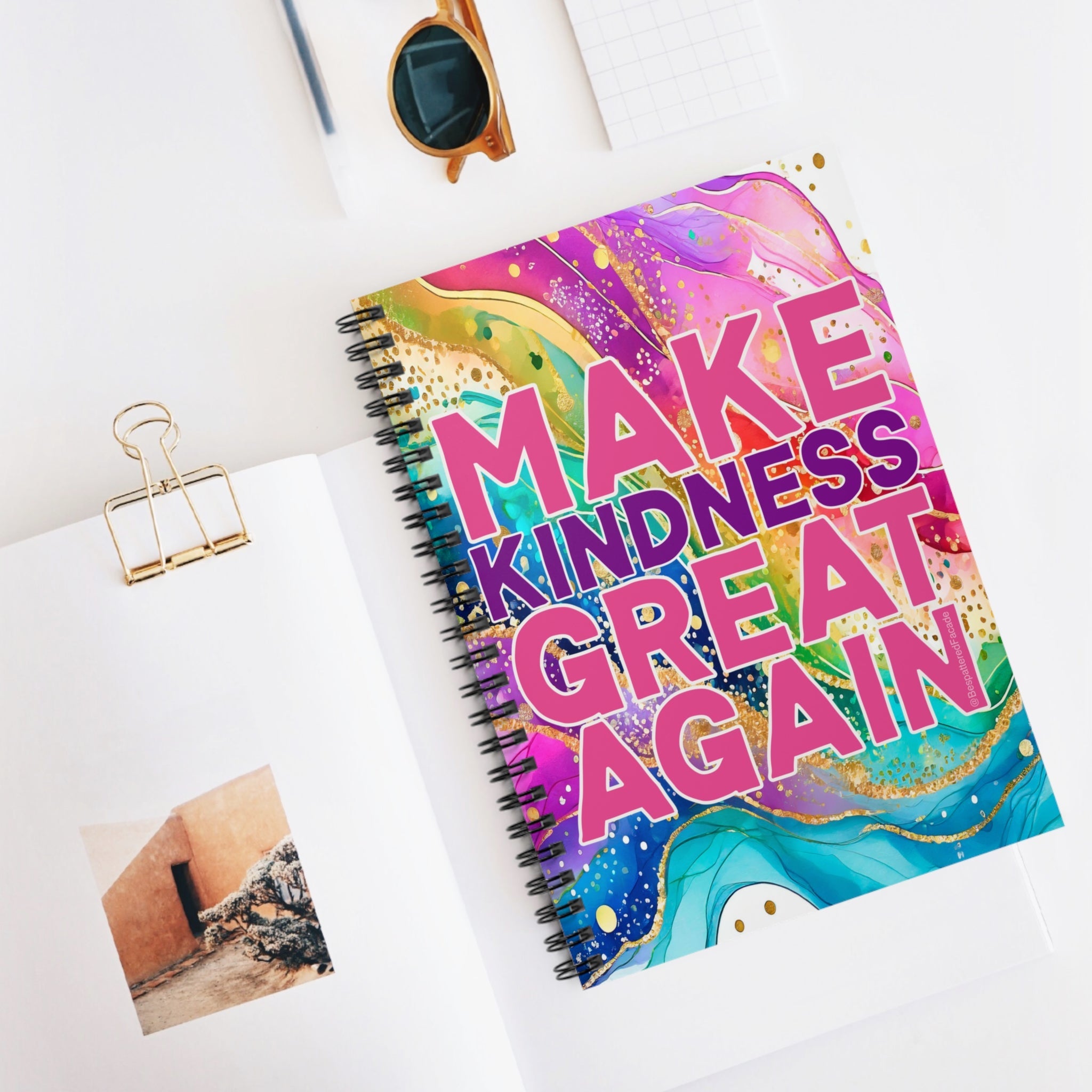 Bespattered Facade Rainbow "Make Kindness Great Again" Spiral Notebook - Lined Pages