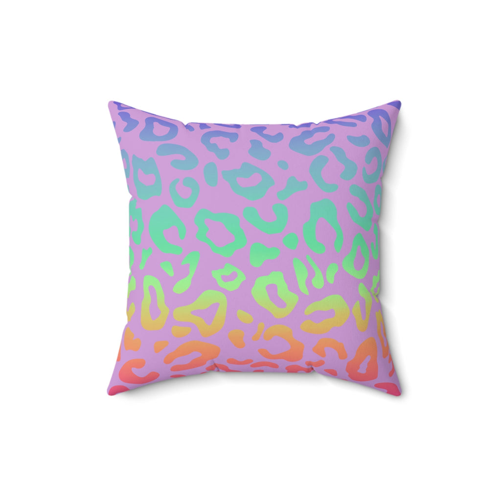 Bespattered Facade Vibrant Leopard Print Faux Suede Square Throw Pillow | 4 Sizes