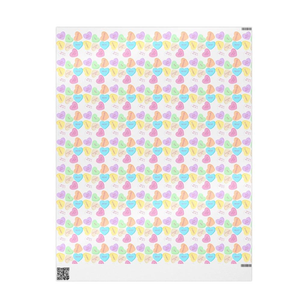 Sassy French Conversation candy Heart Wrapping Paper, Pastel Valentine Gift Wrap by Printify