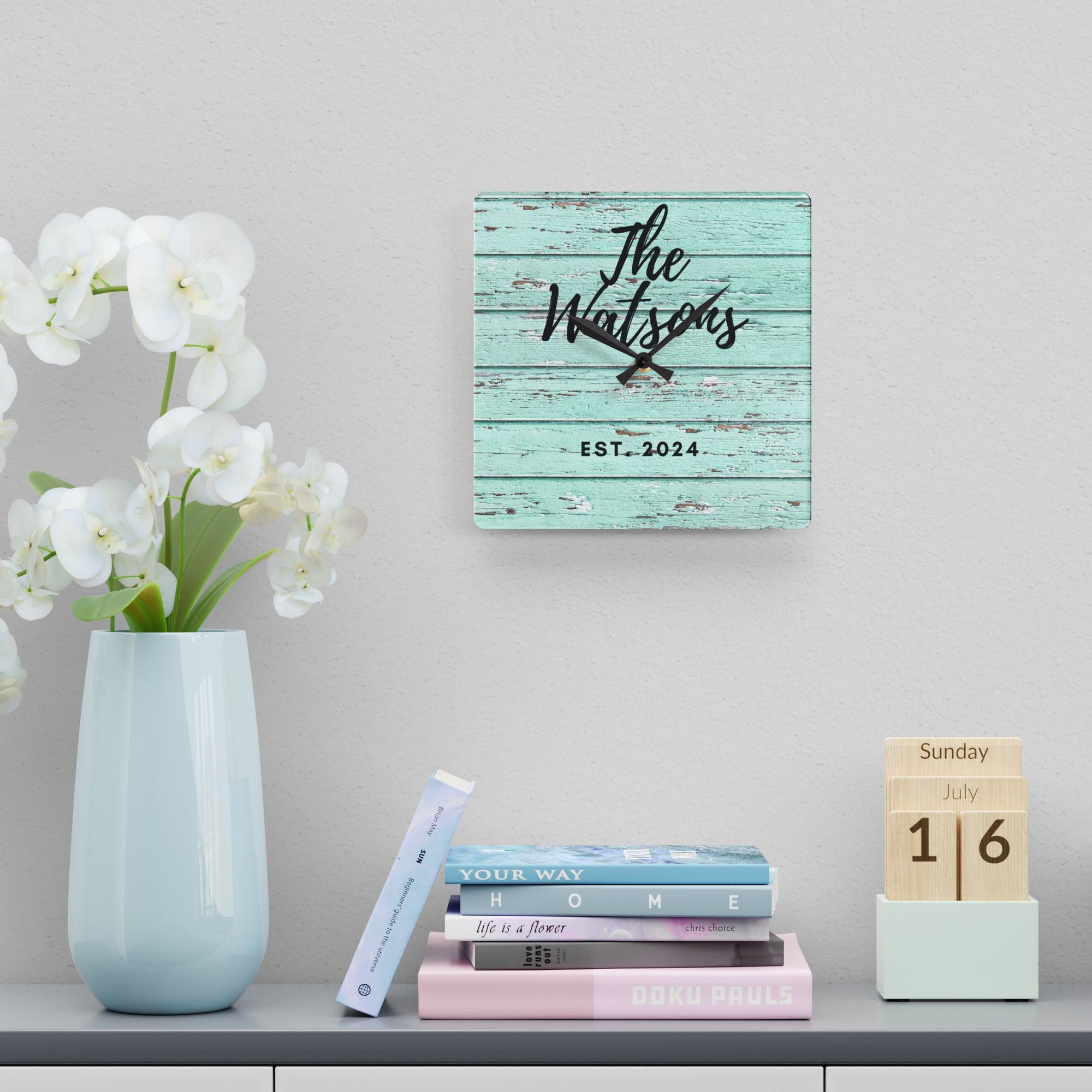 Custom rustic Acrylic Wall Clock, Personalized family name