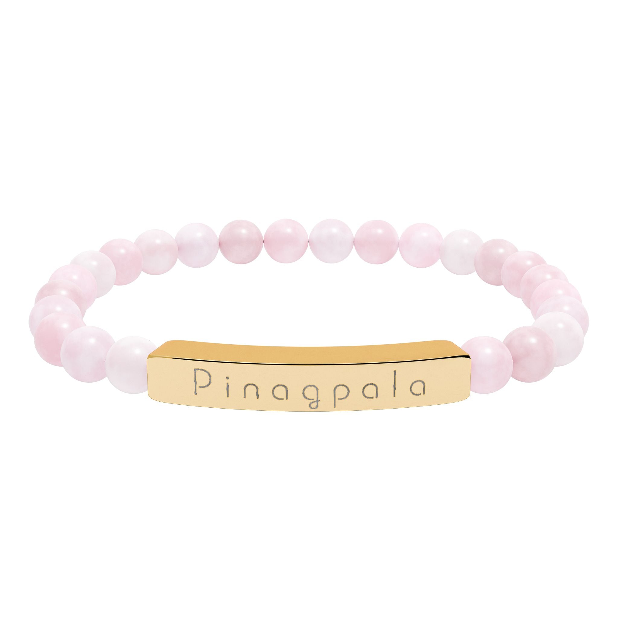Pinagpala Filipino/Tagalog Blessed Engraved Natural Stone Bead Bracelet, Bar Stretch Bracelet