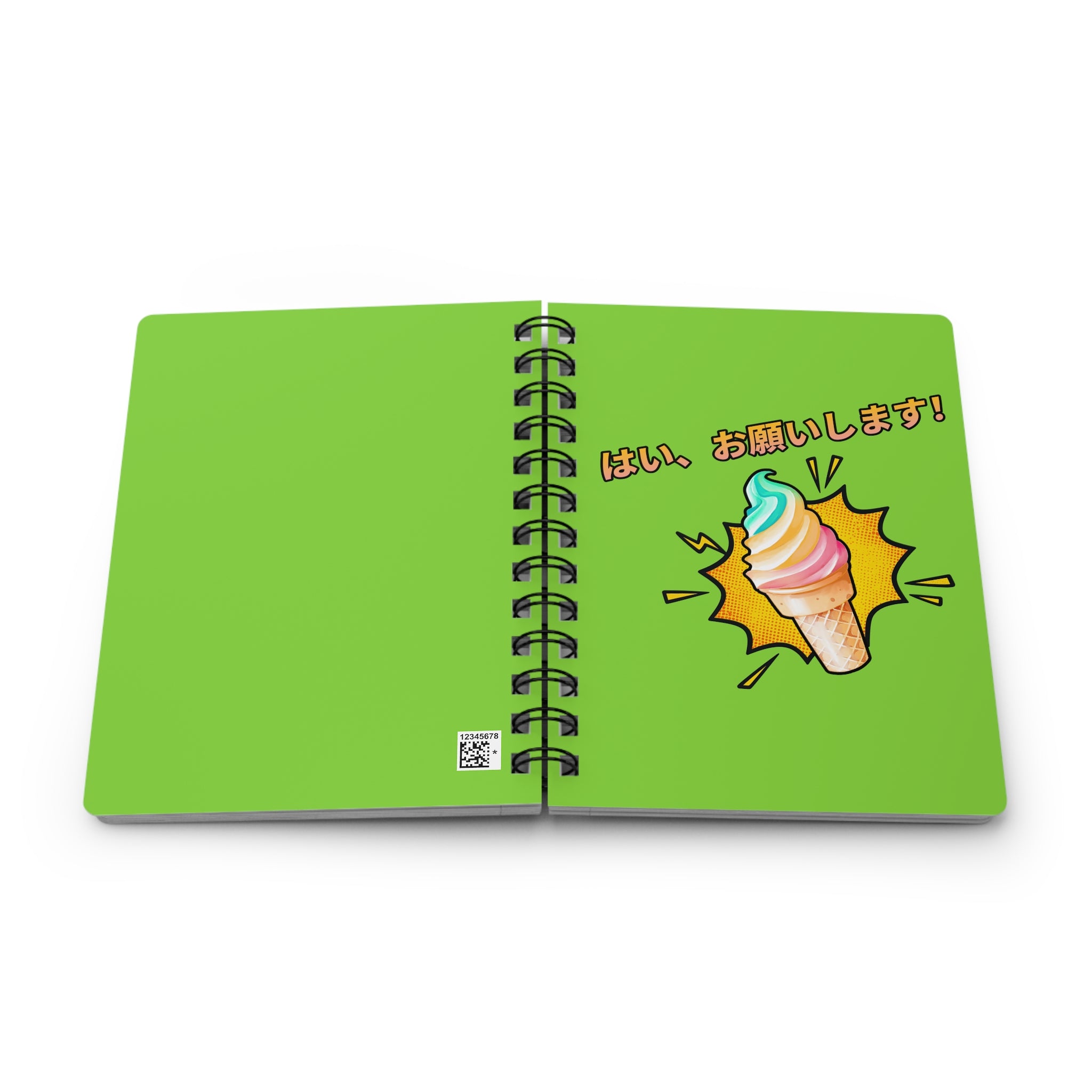 “はい、お願いします!” (yes, please!) colorful soft serve lined Spiral Notebook, Kawaii Rainbow Ice Cream with Japanese Text