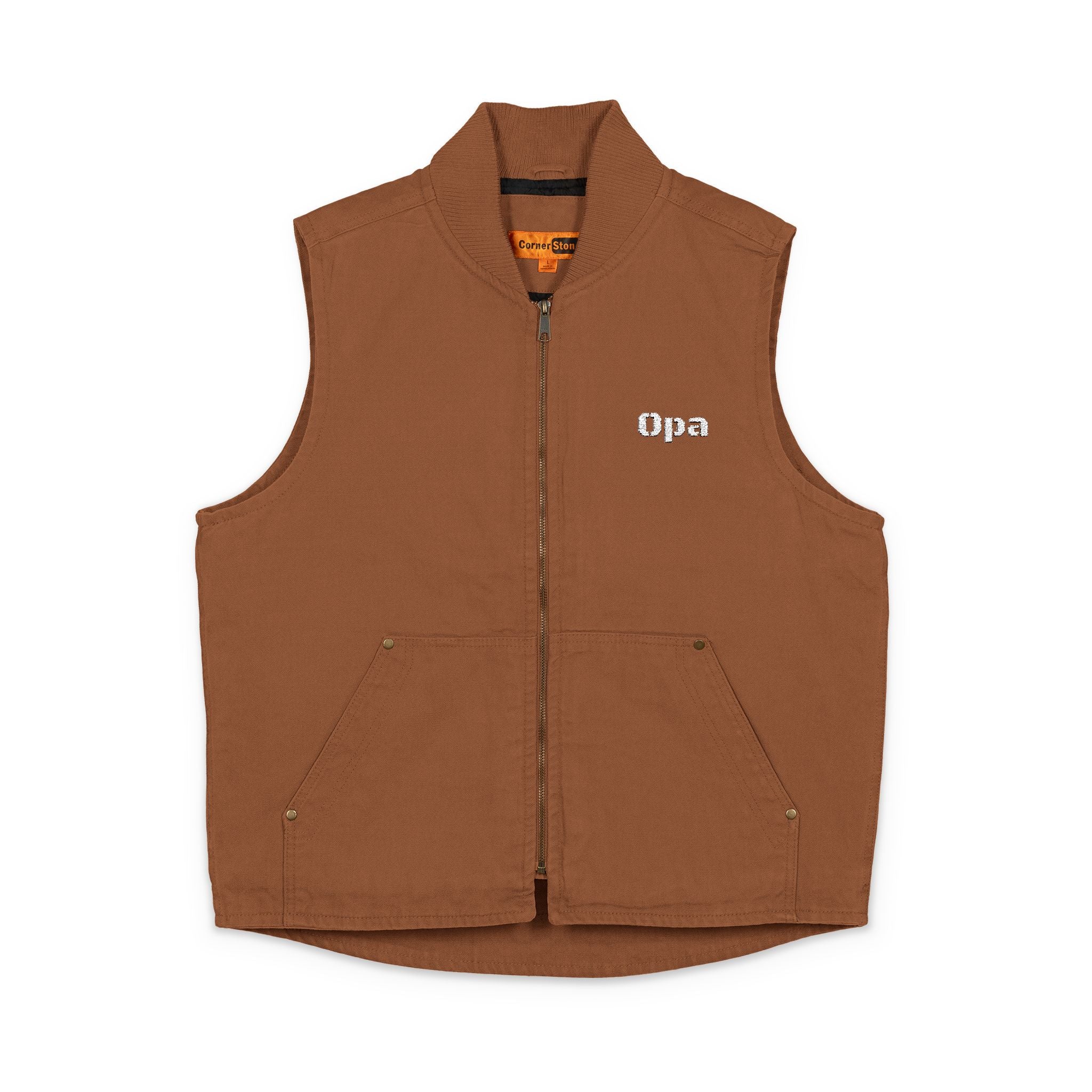 Embroidered "Opa" (Grandpa) Duck Cloth Work Vest – Durable Carpenter Style for German grandfather gifts