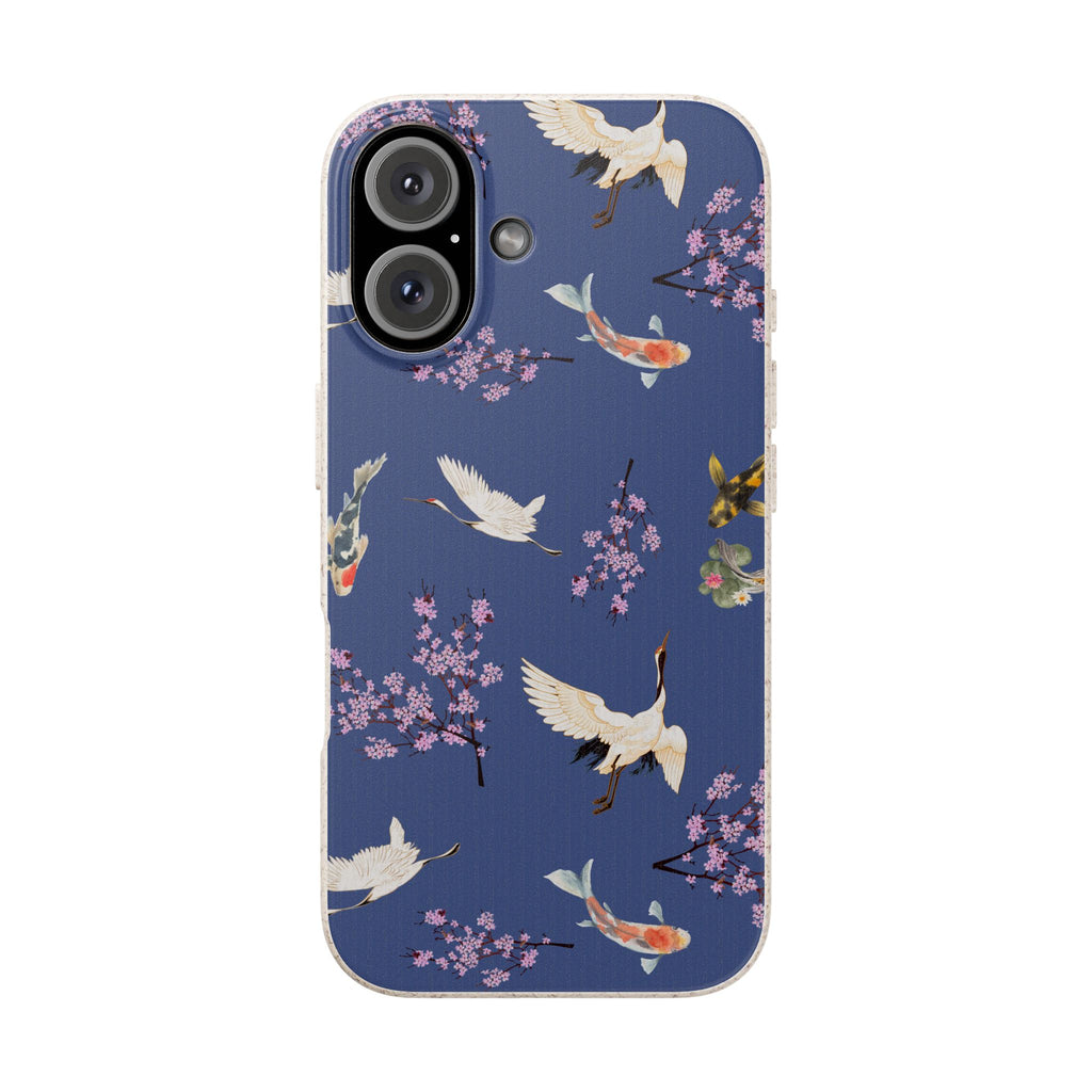 Eco friendly Koi & Crane Cherry Blossom Phone Case, Biodegradable Case