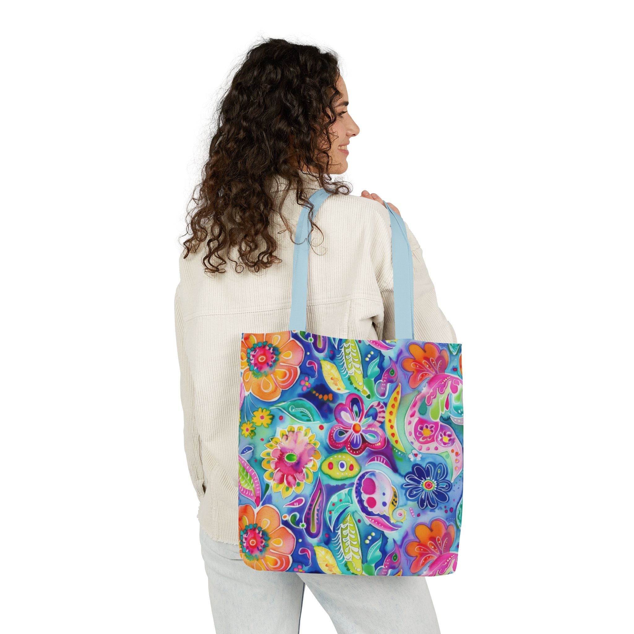 Bespattered Facade Colorful Flowers Canvas Tote Bag | 3 Sizes and 5 Strap Colors