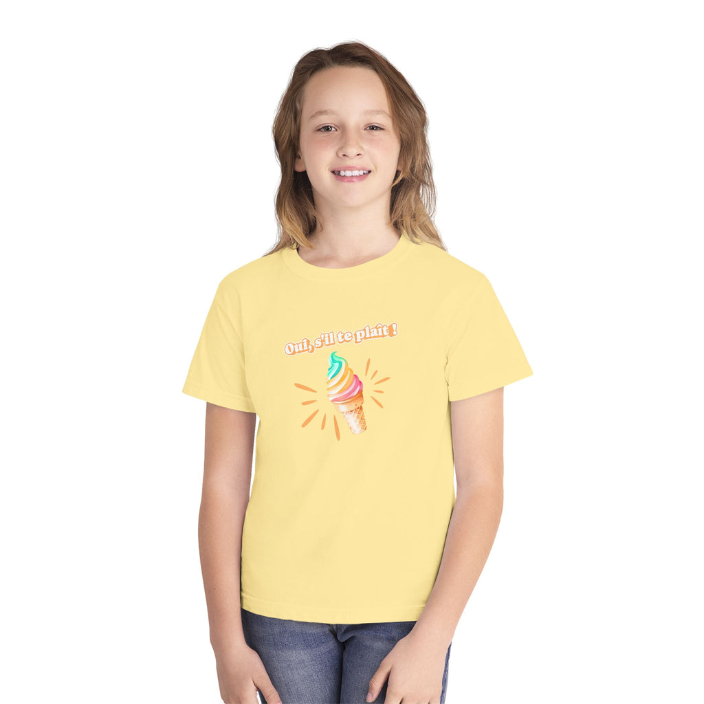 Oui, s'il te plait! yes, please Kids Ice cream Youth T Shirt Cute Rainbow Ice Cream Graphic with French Text