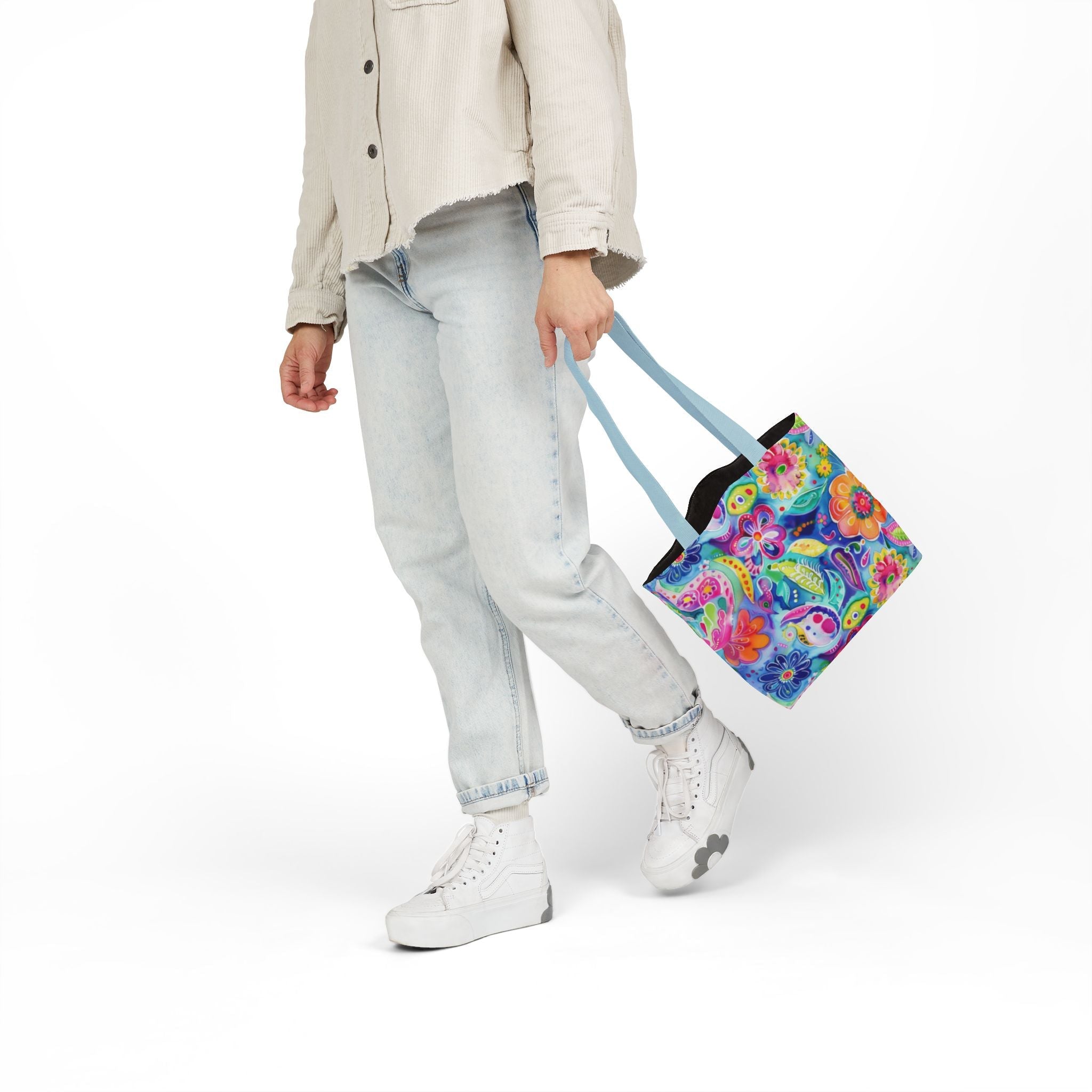 Bespattered Facade Colorful Flowers Canvas Tote Bag | 3 Sizes and 5 Strap Colors