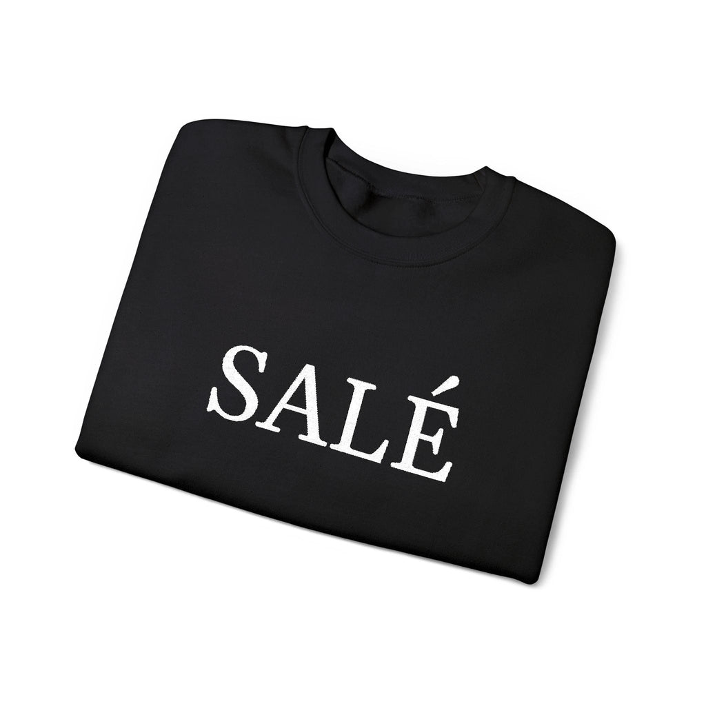 SALÉ (salty) embroidered French pun Text Crewneck Sweatshirt, Minimal French Word Graphic sweater for francophones by Printify