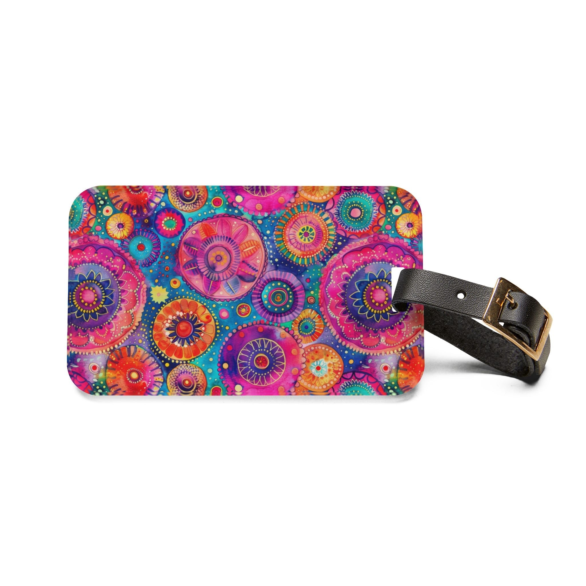 Bespattered Facade Rainbow Circles Luggage Tag with Leather Strap