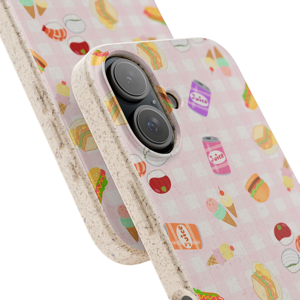 Kawaii foodie picnic eco Biodegradable Phone Case — Pink Picnic Snack Pattern Eco-Friendly iPhone Cover