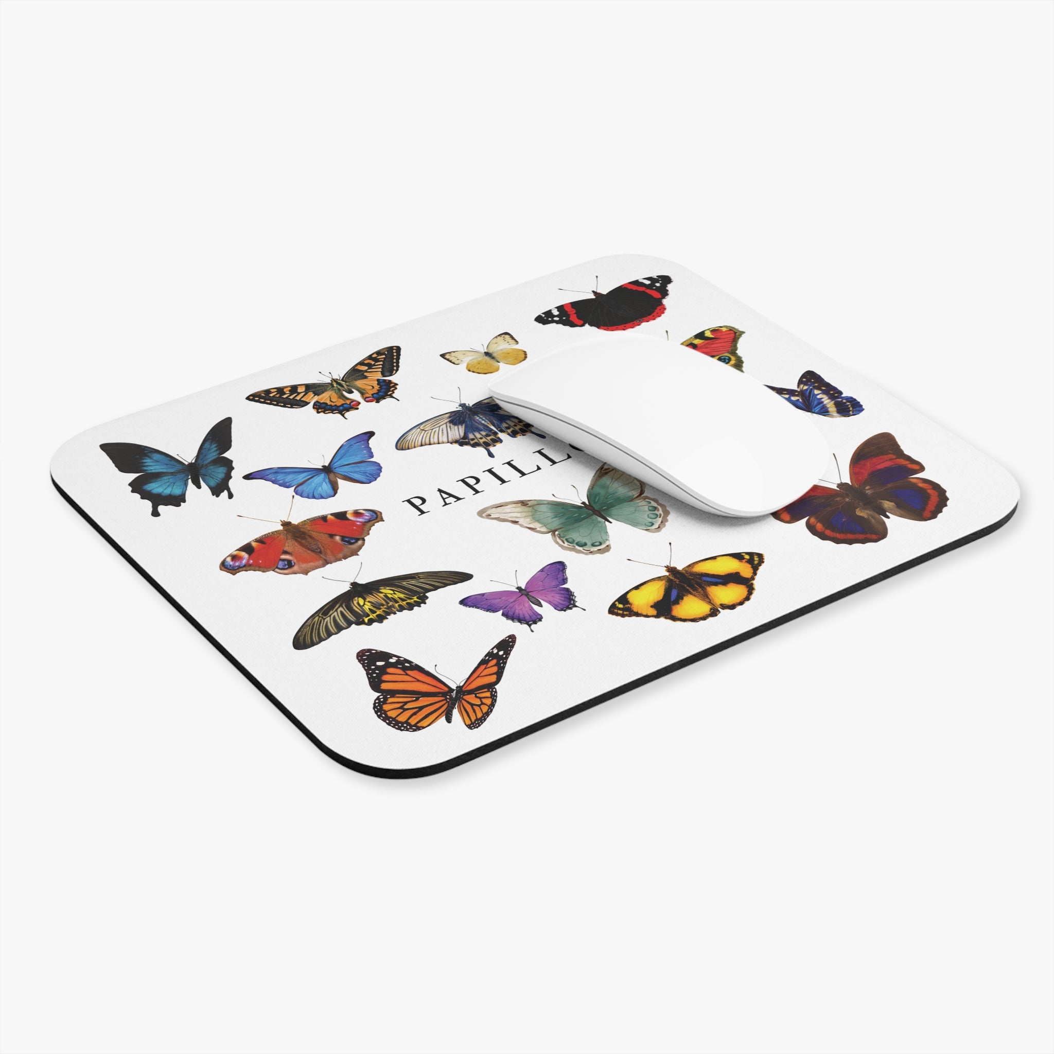 White French Papillons colorful Butterfly Mouse Pad – Vintage Botanical Desk Mat for French speakers
