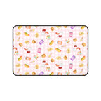 Pink gingham Foodie Picnic Snacks Desk Mat, Cute Food Pattern, light plaid Background