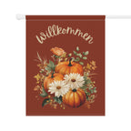 Willkommen Fall Yard Flag with Floral Pumpkin Design by Printify