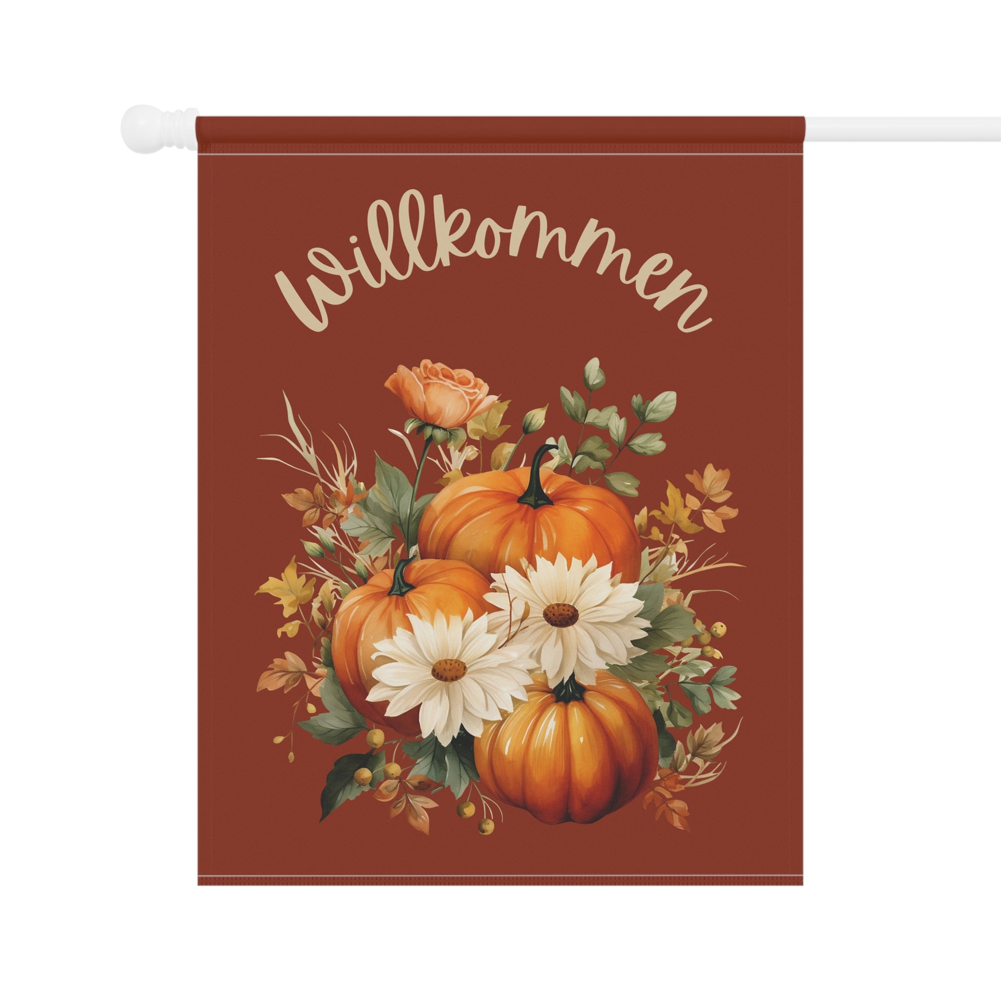 Willkommen Fall Yard Flag with Floral Pumpkin Design