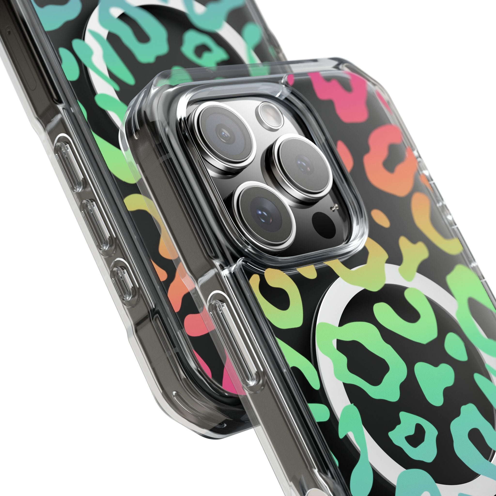 Bespattered Facade Bright Rainbow Leopard MagSafe Clear Impact Case