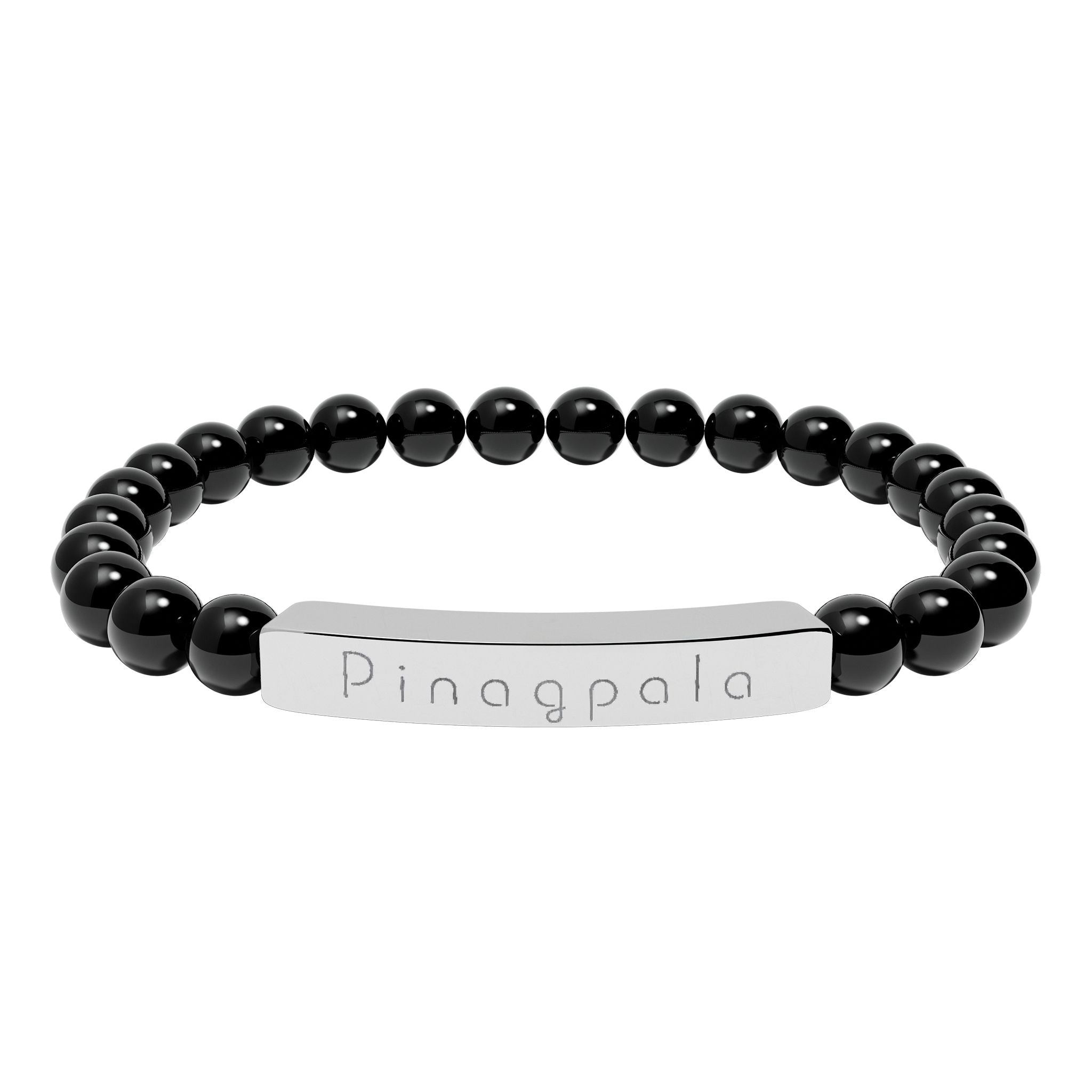 Pinagpala Filipino/Tagalog Blessed Engraved Natural Stone Bead Bracelet, Bar Stretch Bracelet