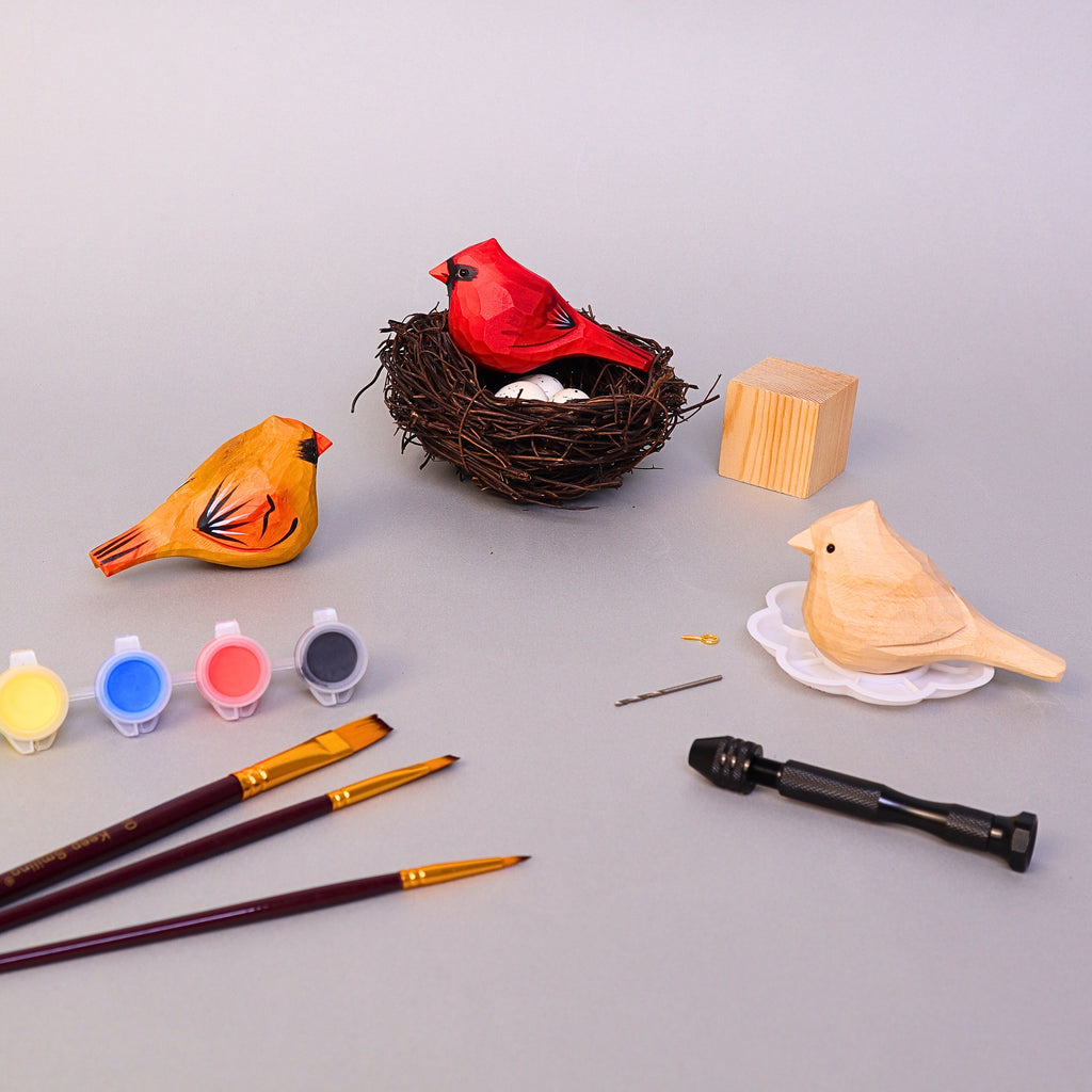 Hand-Carved Cardinal Bird DIY Painting Kit – Nature-Inspired Decor & Gifts by Kitsville