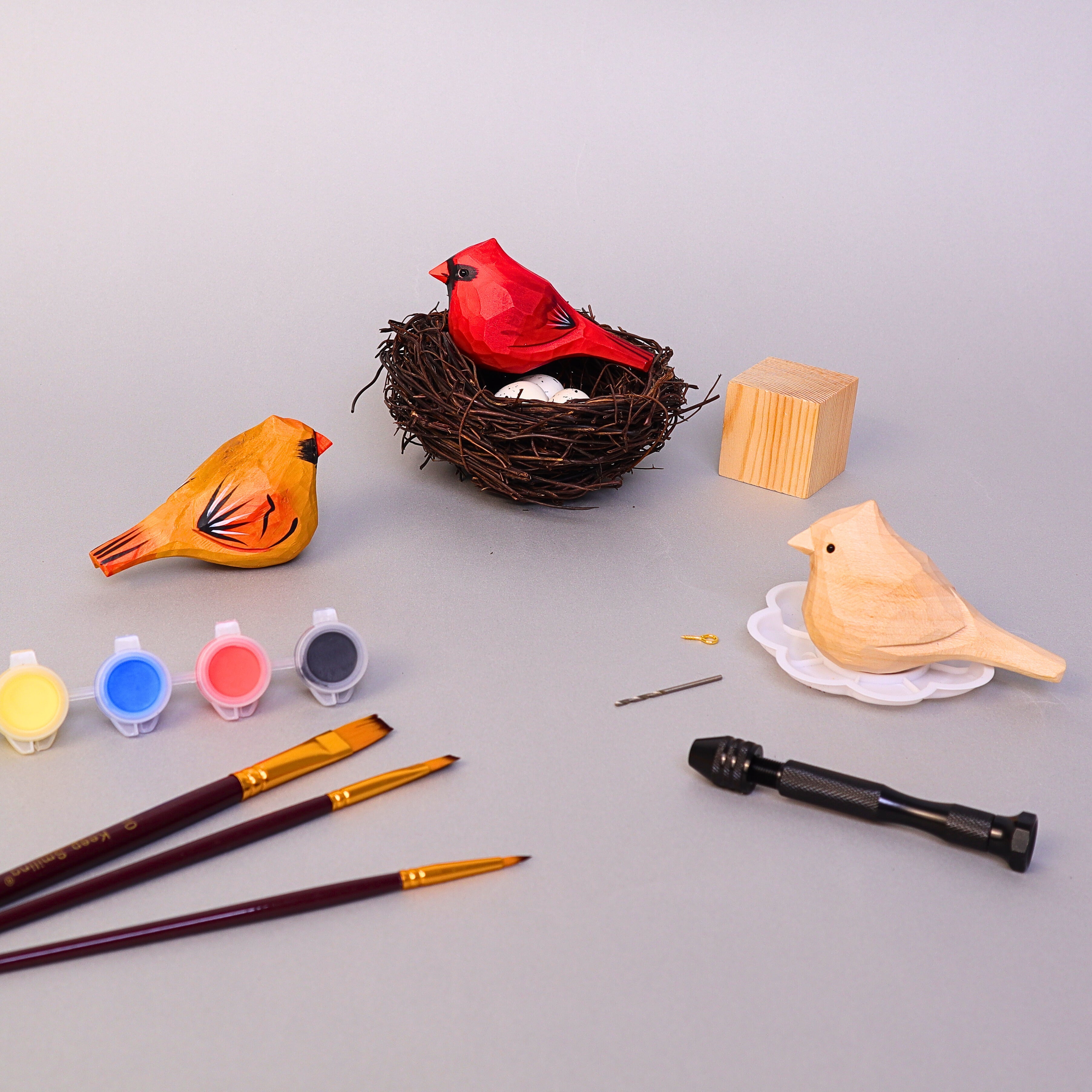 Hand-Carved Cardinal Bird DIY Painting Kit – Nature-Inspired Decor & Gifts by Kitsville