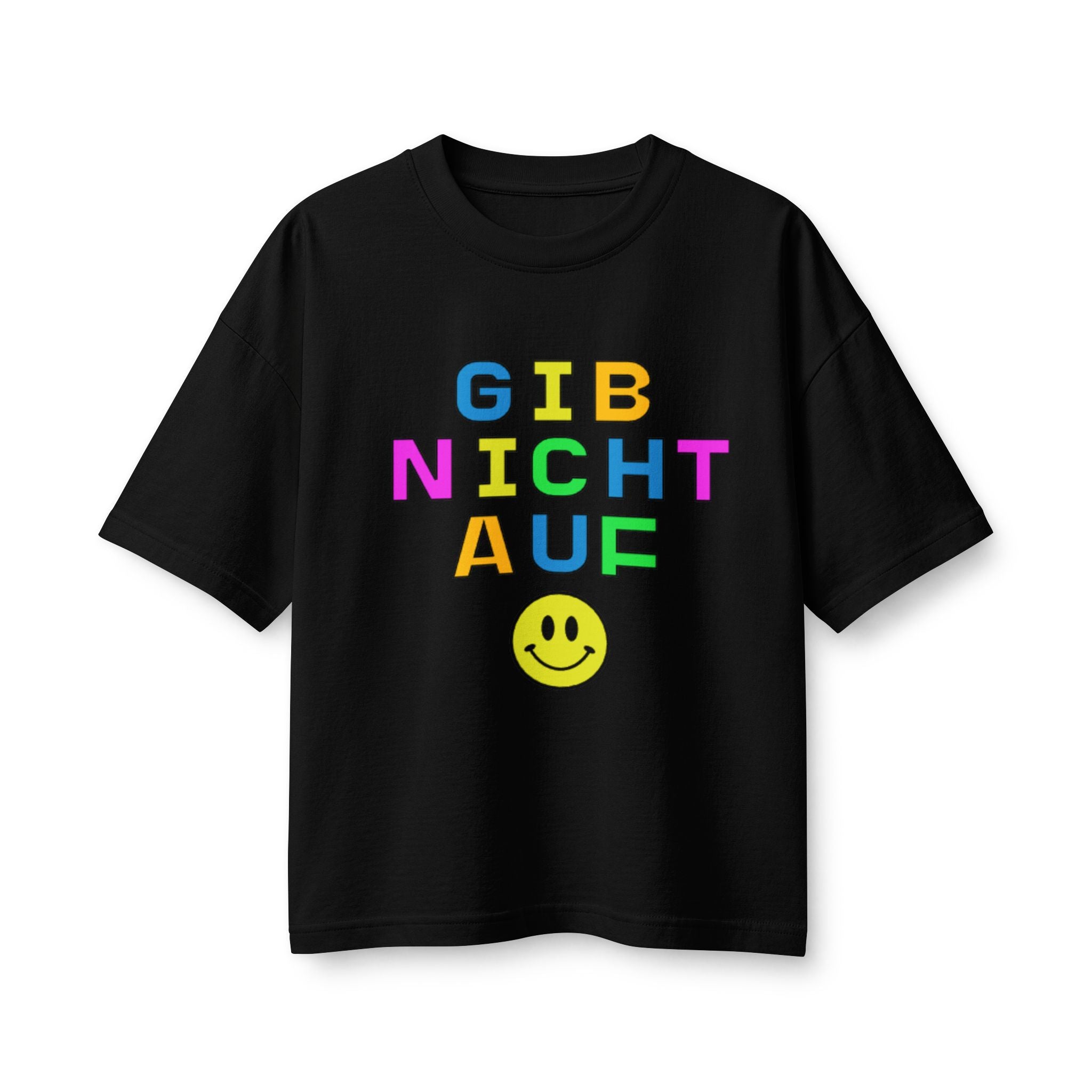 Gib Nicht Auf boxy Tee, Colorful German Motivational Graphic T-Shirt