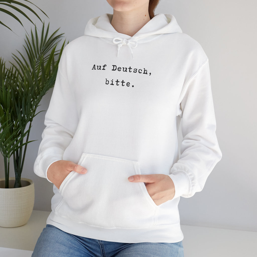 Auf Deutsch bitte Hoodie, Minimal Text Design, German Phrase Pullover
