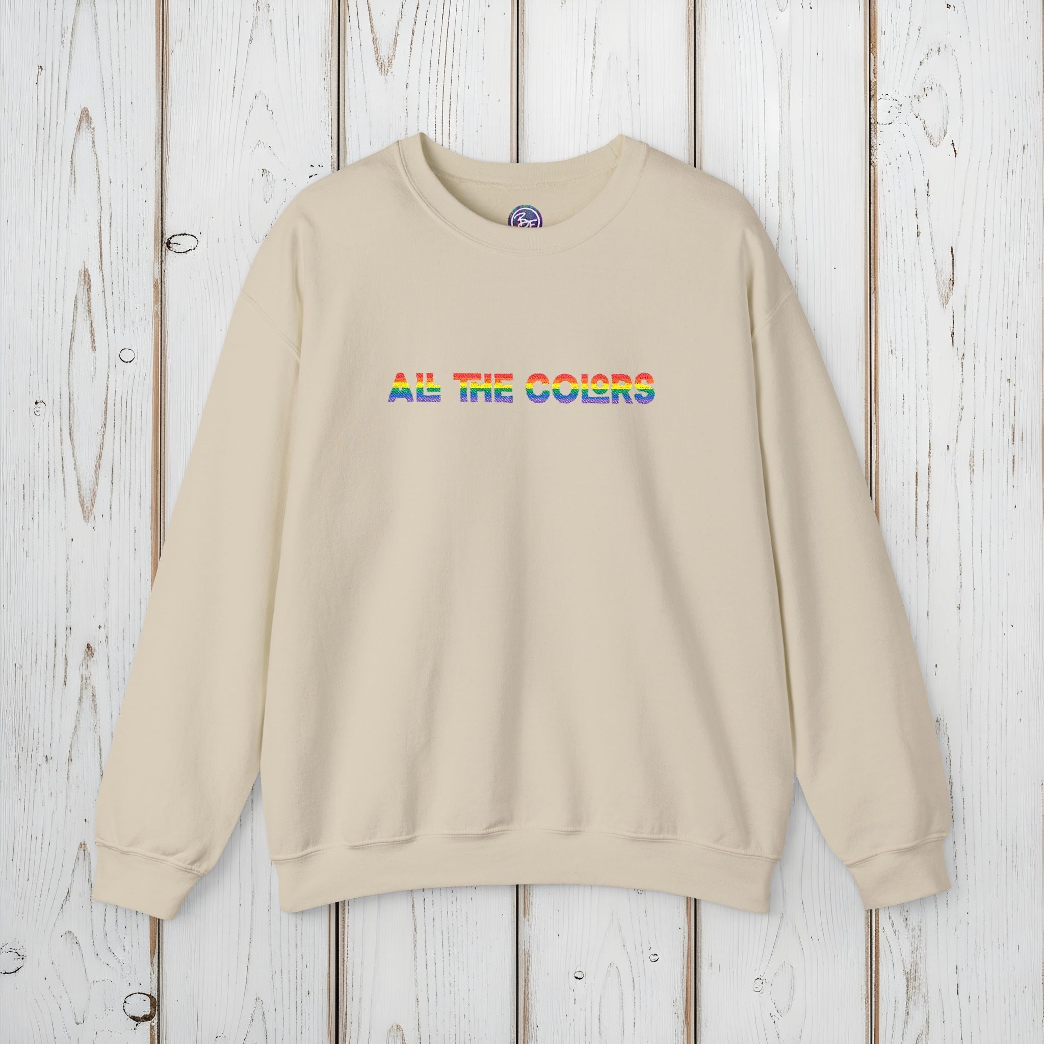 Bespattered Facade "All the Colors" Rainbow Embroidered Crewneck Sweatshirt