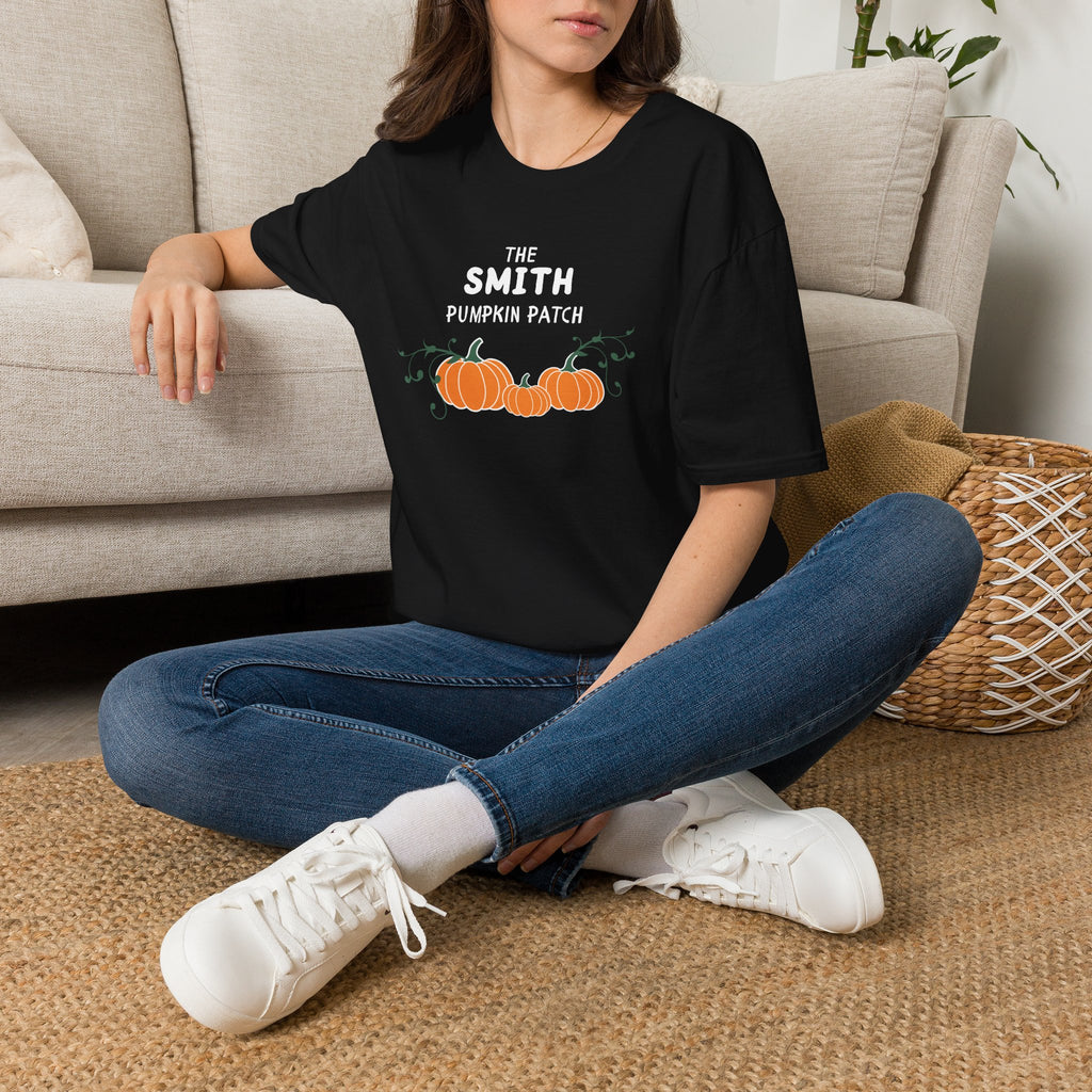 The Personalized Pumpkin Patch T-Shirt, Your family name Pumpkin Patch Fall Tee for autumn family photos, Pregnancy announcements