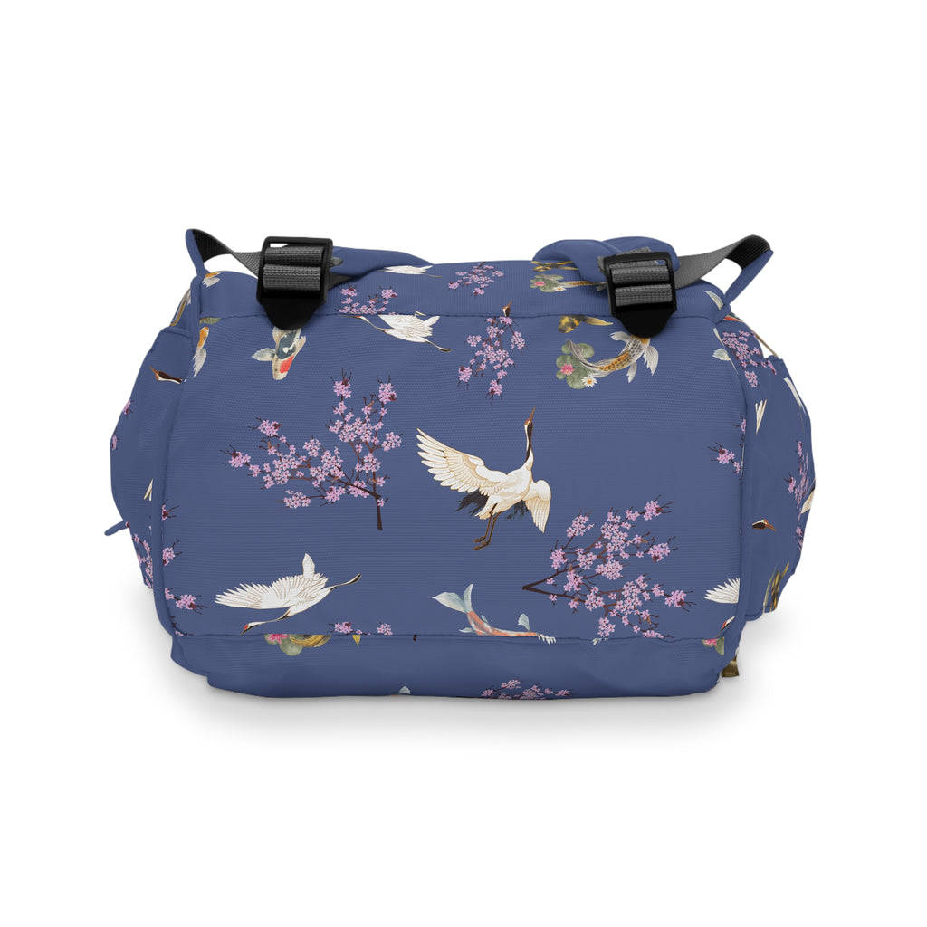 Cranes, Koi fish, and Cherry Blossoms Diaper Backpack - Japanese nature inspired