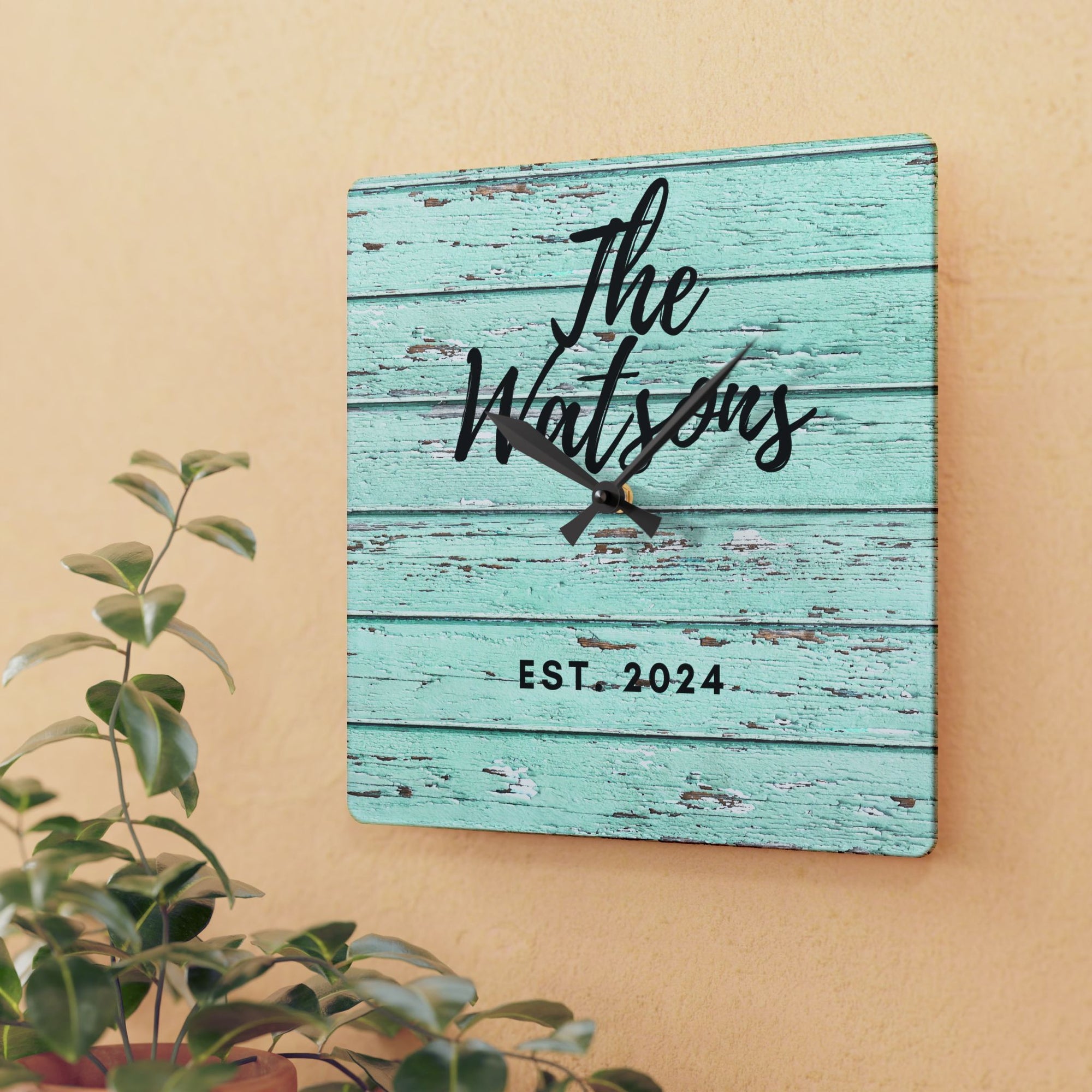 Custom rustic Acrylic Wall Clock, Personalized family name
