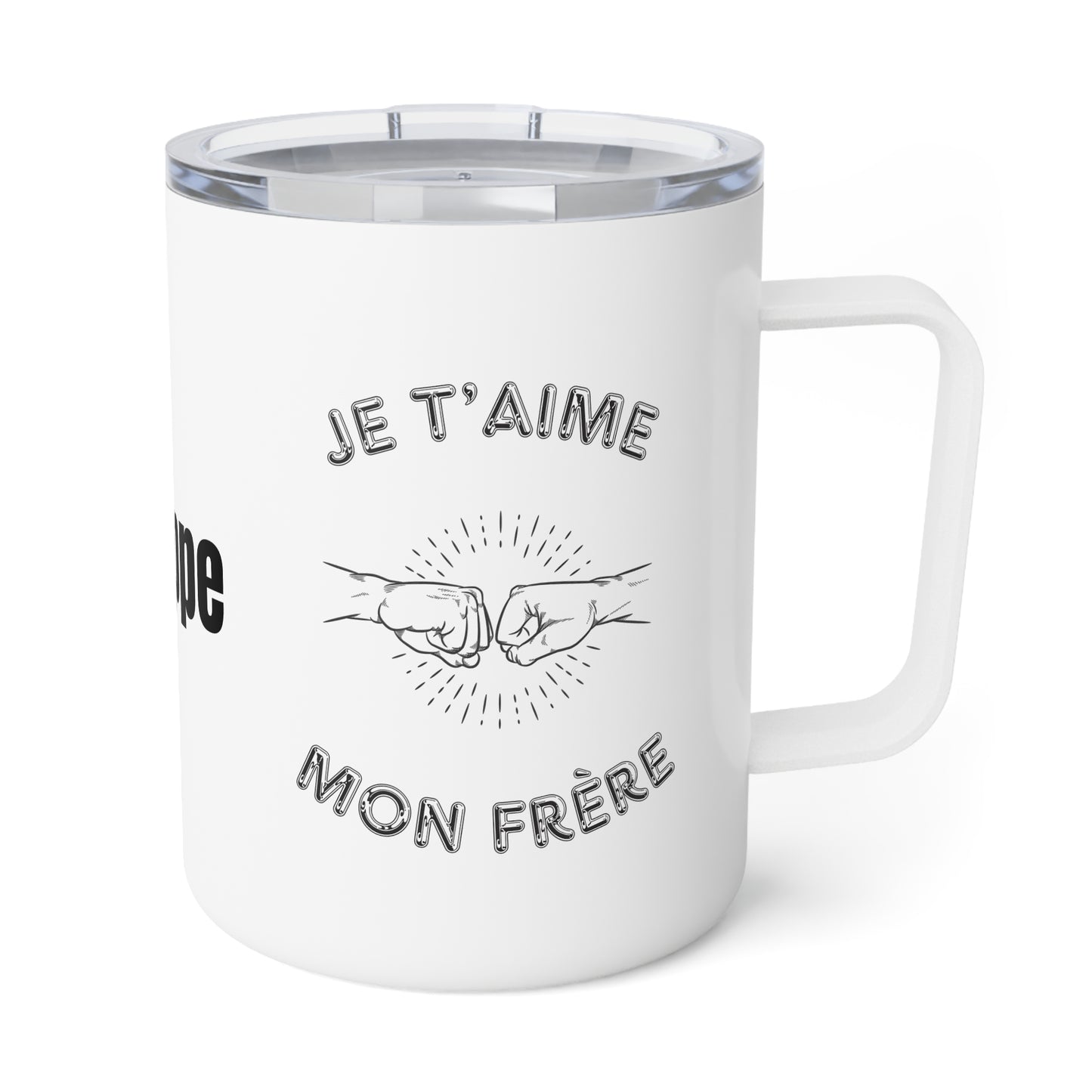 Personalized Je t'aime mon frere Insulated Coffee Mug, 10oz, Cadeaux Pour frere, Gift for brother, Brother Mug, French brother birthday gift