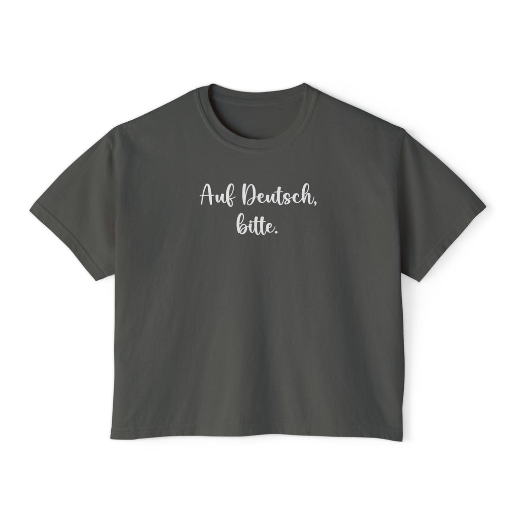 Auf Deutsch bitte Boxy Tee, German Phrase Shirt, Cropped White Tee