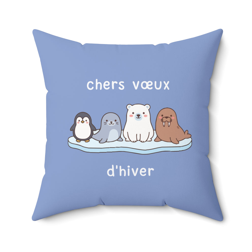 French chers vœux d'hiver Decorative Throw Winter Wishes Pillow, Cute Arctic Animals