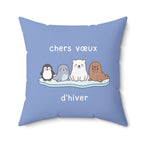 French chers vœux d'hiver Decorative Throw Winter Wishes Pillow, Cute Arctic Animals