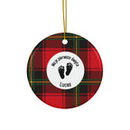 Moje pierwsze święta - Personalized Baby’s First Christmas Ceramic Ornament — Red Tartan Double-Sided by Printify