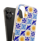 Eco friendly Blue Sun and Bird Talavera sol Tile Pattern Phone Case | Biodegradable Case