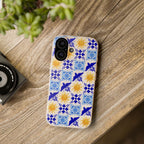 Eco friendly Blue Sun and Bird Talavera sol Tile Pattern Phone Case | Biodegradable Case