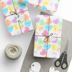 Sassy French Conversation candy Heart Wrapping Paper, Pastel Valentine Gift Wrap by Printify